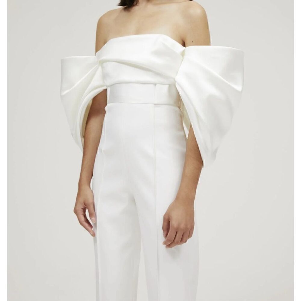 Solace London Womens Polyester Kasey Off The Shoulder Jumpsuit Cream Size 4 - Picture 8 of 16